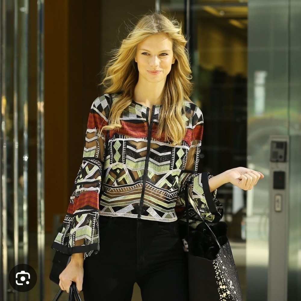 ALEXIS
Embroidered Organza Jacket size small bell sleeves $499 retail.